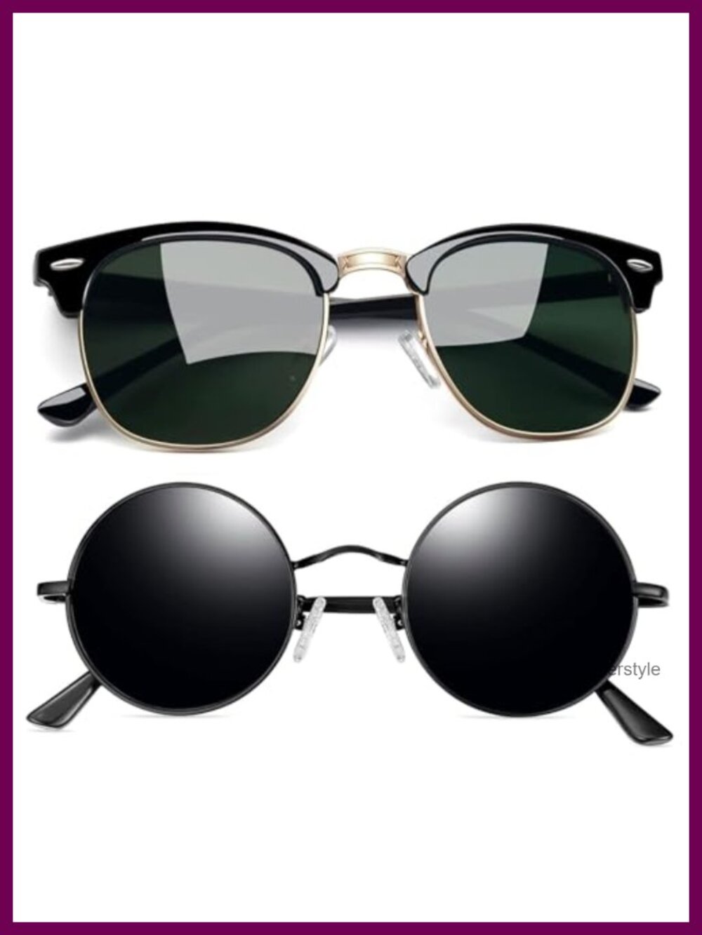 Polarized Round & Semi Rimless Sunglasses Bundle UV400 Metal Lightweight